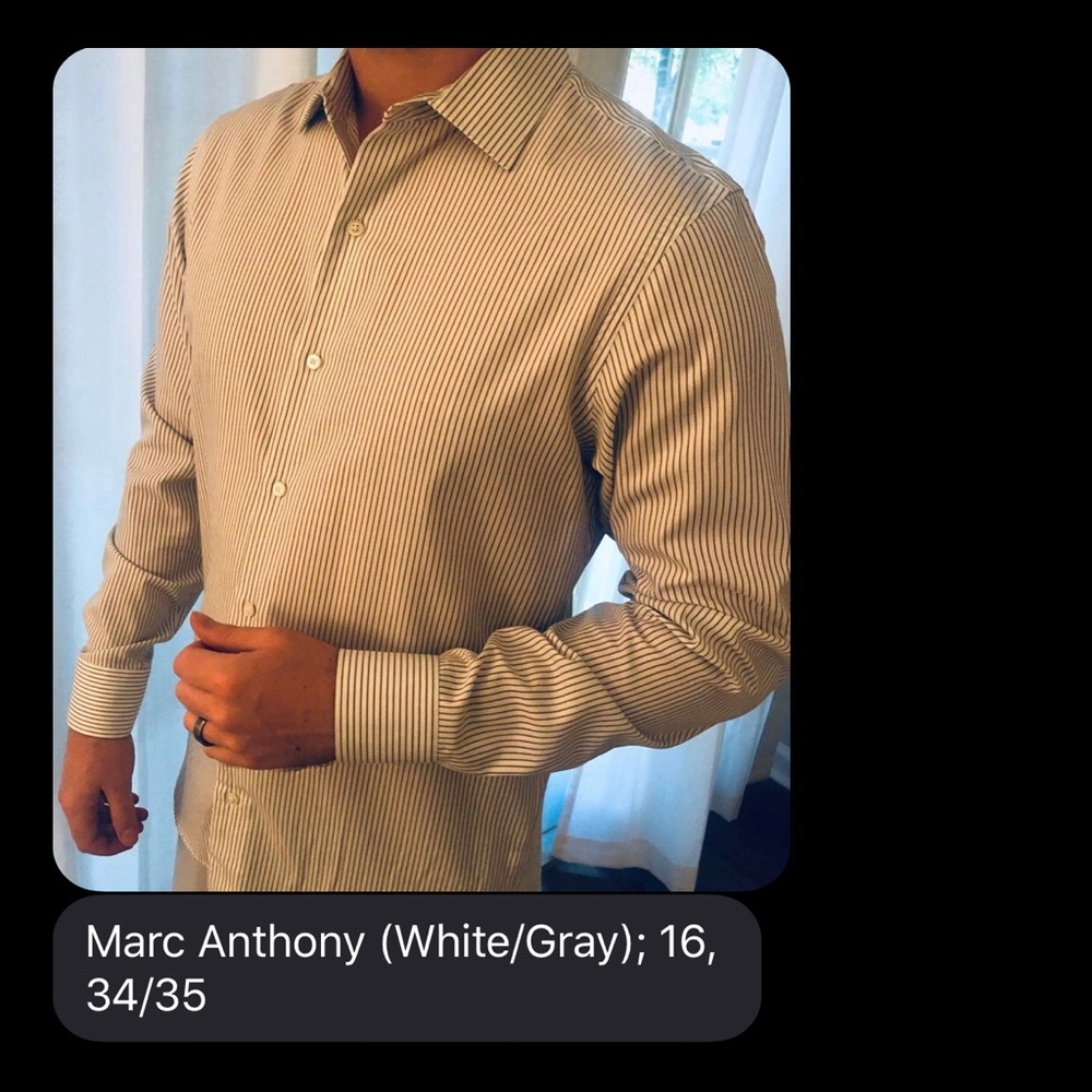White/Grey Stripe Men’s Dress Shirt — like new!